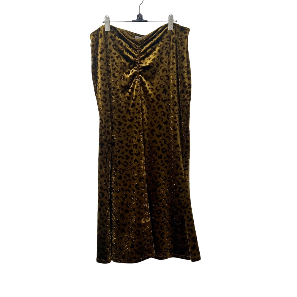 Avec Les Filles‎ Burnout Leopard Velvet Ruched Maxi Skirt Gold XL Designer NEW